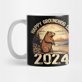 Retro Happy Groundhog Day 2024 Vintage Ground Hog Holiday Mug